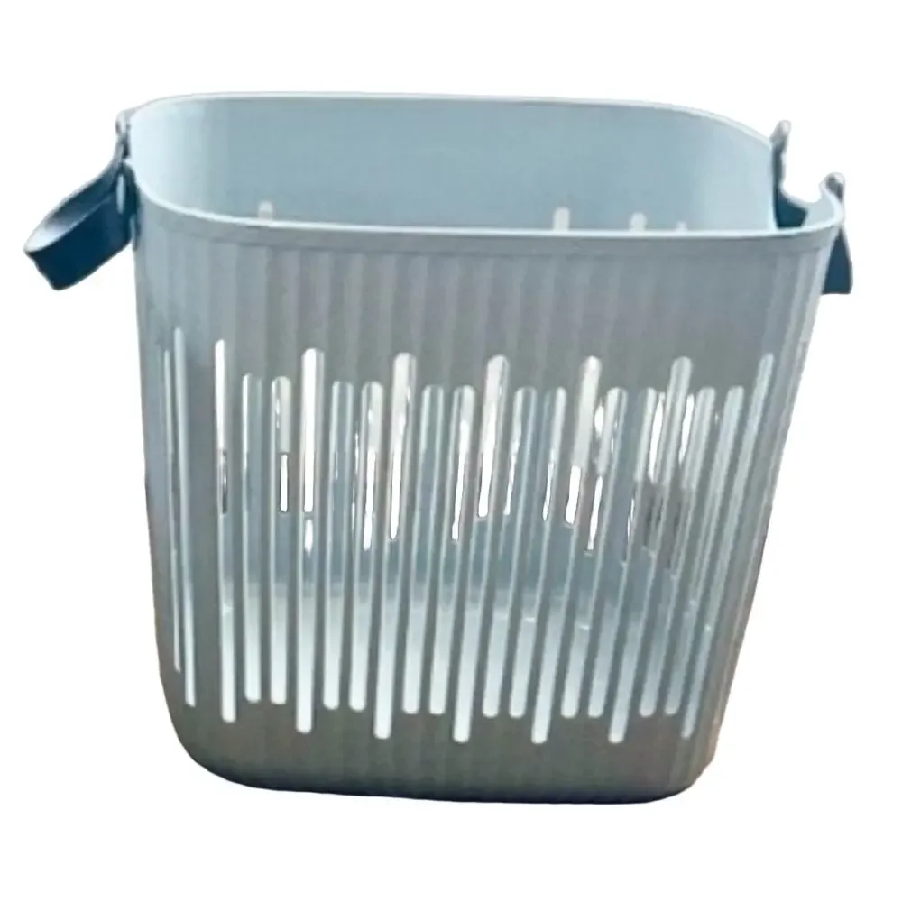 Scandinavian Light Gray Storage Basket Leather Handles Rounded Square